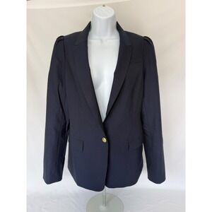 Banana Republic Womens Navy Blue Puff Shoulder Gold Crest Single Button Blazer 8